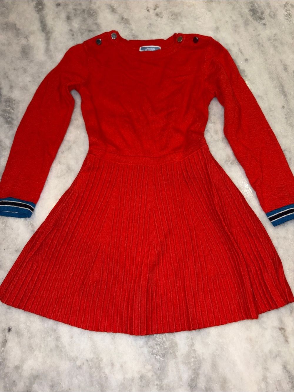 Jacadi Girls Red Long-Sleeve Pleated Knit Dress